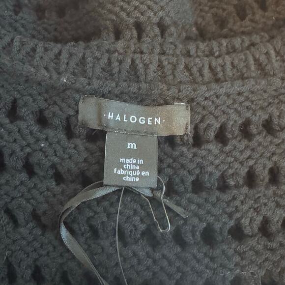 New HALOGEN Rich Black Pull Over Open Knit Sleeveless Sweater Vest Women's Sz M - Picture 3 of 8